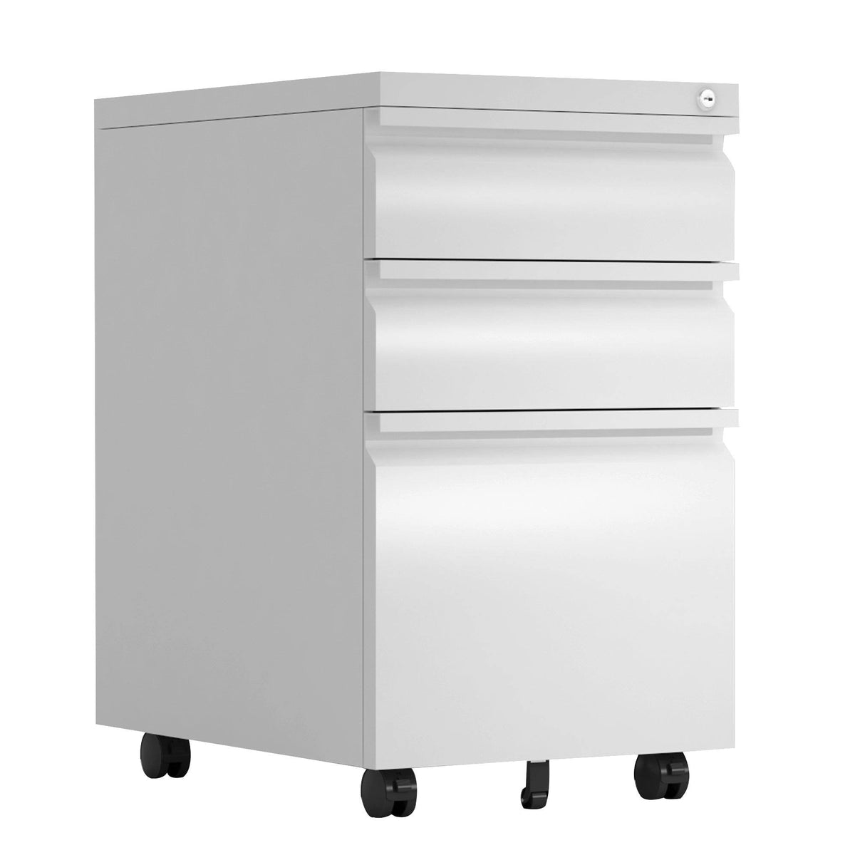 3-Drawer Metal Locking Mobile File Cabinet White D46335
