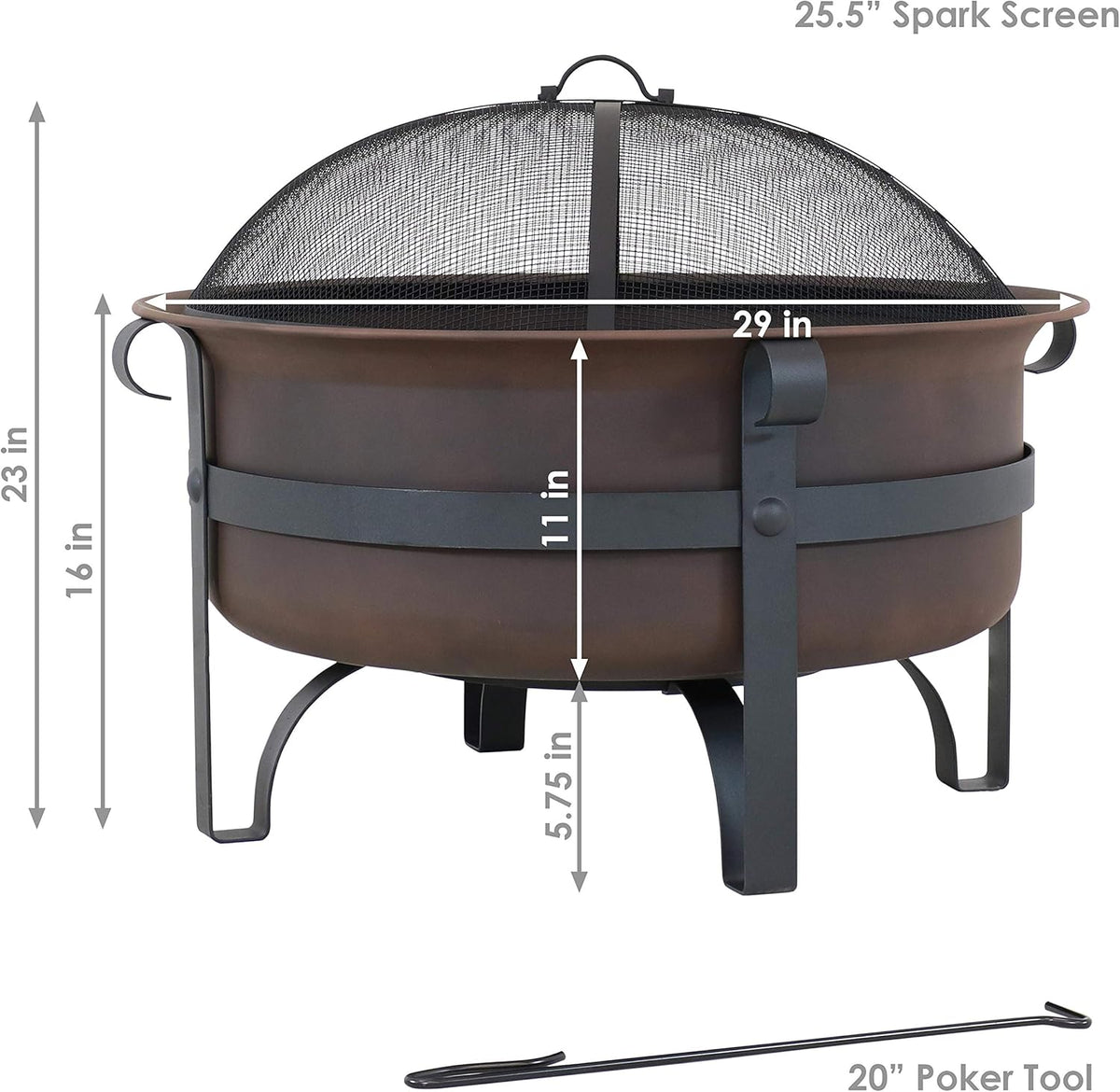 Bronze Cauldron Outdoor Fire Pit Bowl with Poker and Spark Screen - 29 Inch K423818